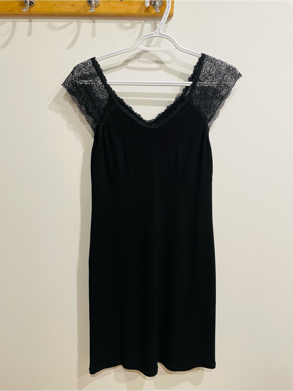 Black Lace Cap-Sleeve Mini Dress